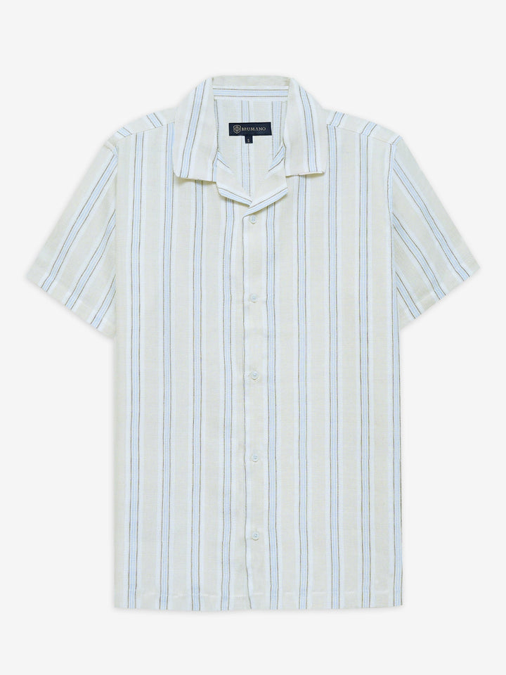 Brumano Ready To Wear Shirts Men 1 Piece Cotton Light Beige Striped Structured Cuban Collar Shirt 0-33-025-4528 - Summer Collection