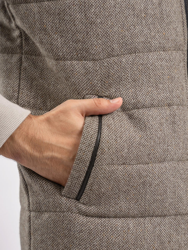 Brumano Ready To Wear Solids Cotton 1 Piece Men Light Brown Wool Structured Sleeveless Zipper Jacket 0-12-025-4368 - Winter Collection