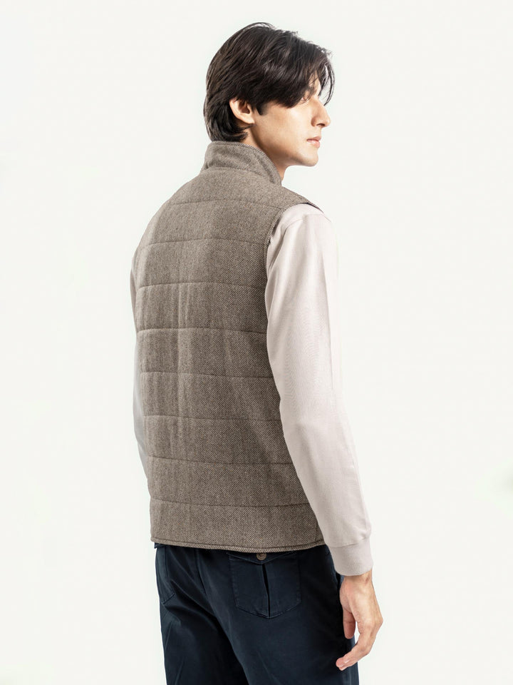 Brumano Mens RTW Solids Wool Jacket Light Brown Sleeveless Zipper Jacket Winter Collection