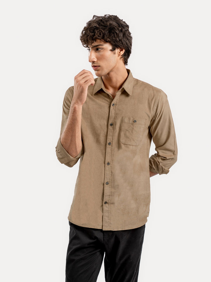 Brumano Ready To Wear Shirts Men 1 Piece Cotton Light Camel Brown Corduroy Shirt 0-31-025-4483 - Summer Collection