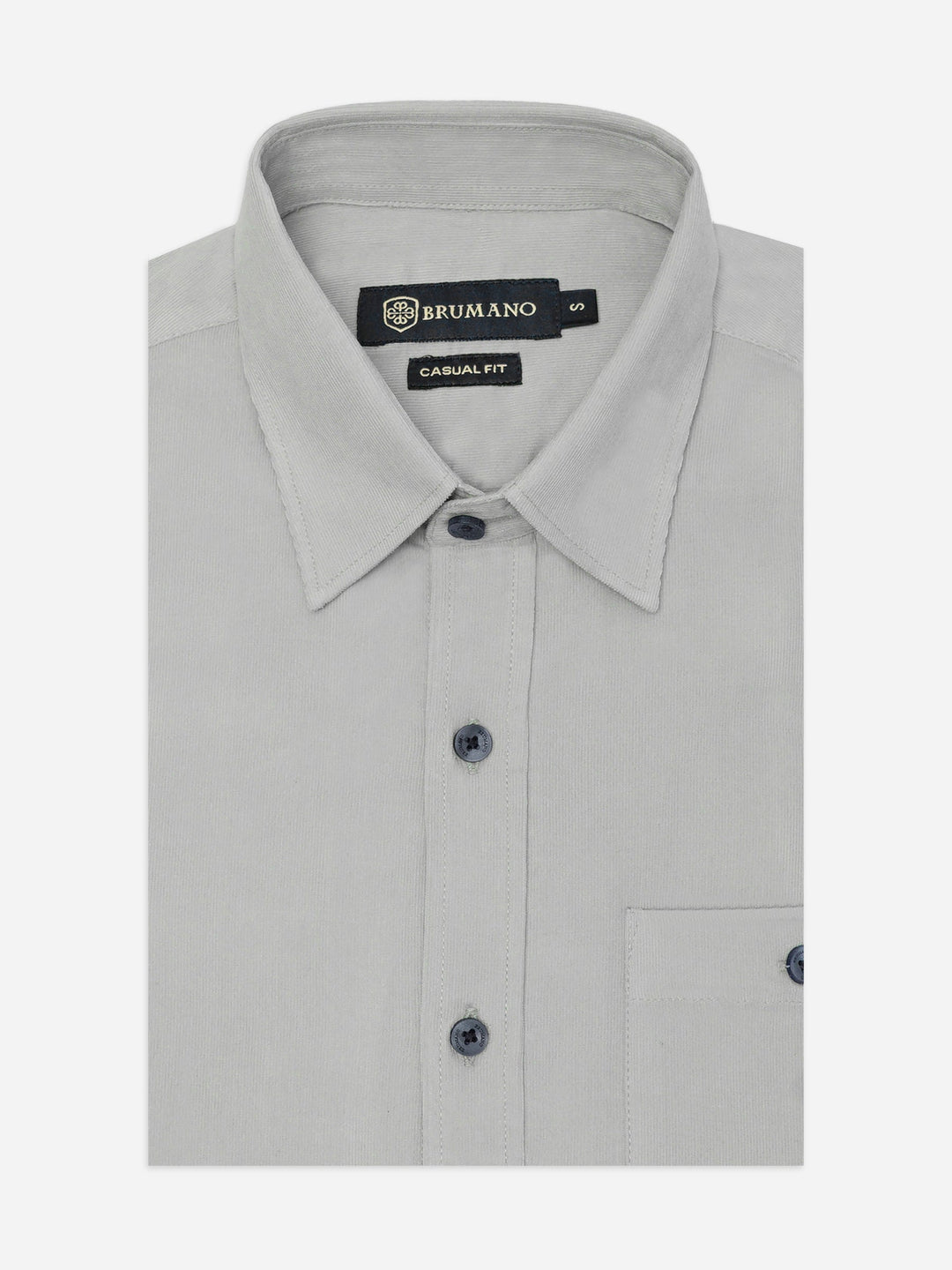 Brumano Mens RTW Solids Cotton Shirt Light Grey Corduroy Casual Collection