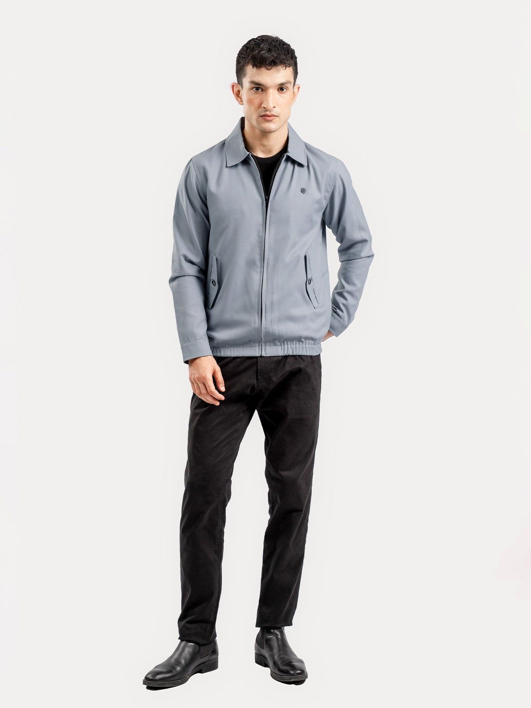 Brumano Ready To Wear Solids Cotton 1 Piece Men Navy Twill Harrington Jacket With Collar 0-11-025-4756 - Winter Collection