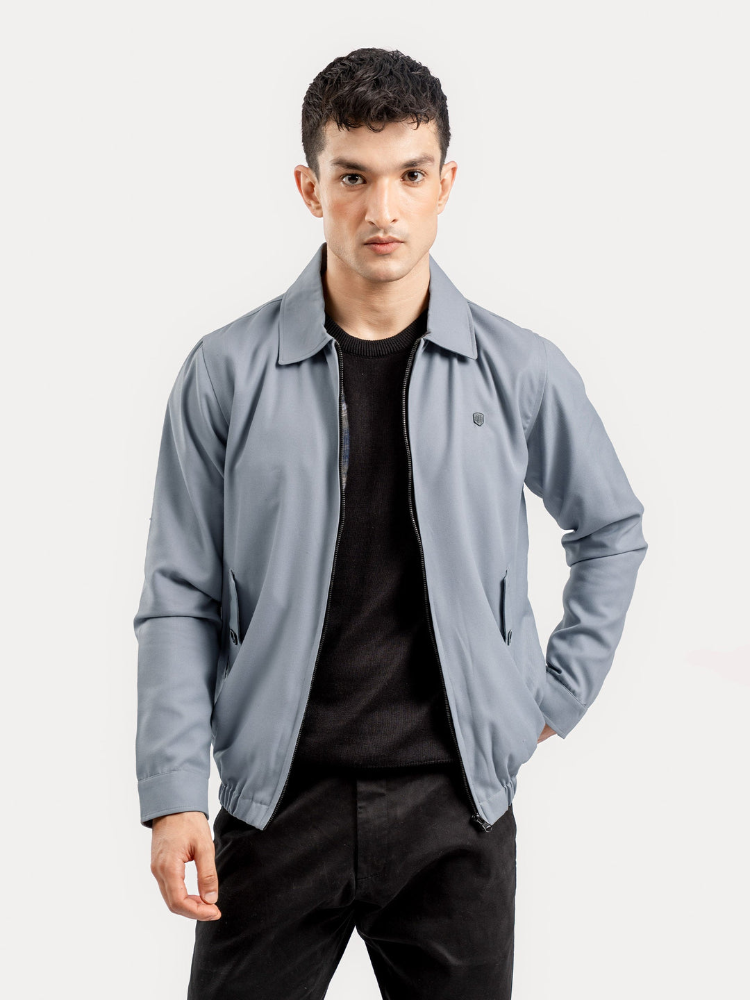 Brumano Mens RTW Solids Cotton Jacket Light Grey Harrington Jacket Winter Collection