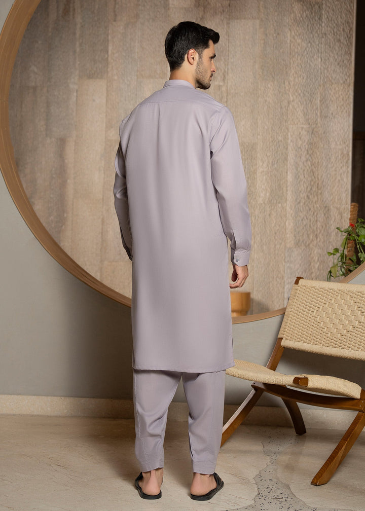 Buraq Men RTW Solids Wash N Wear Kurta Shalwar Suit Light lavender Ban Casual Collection