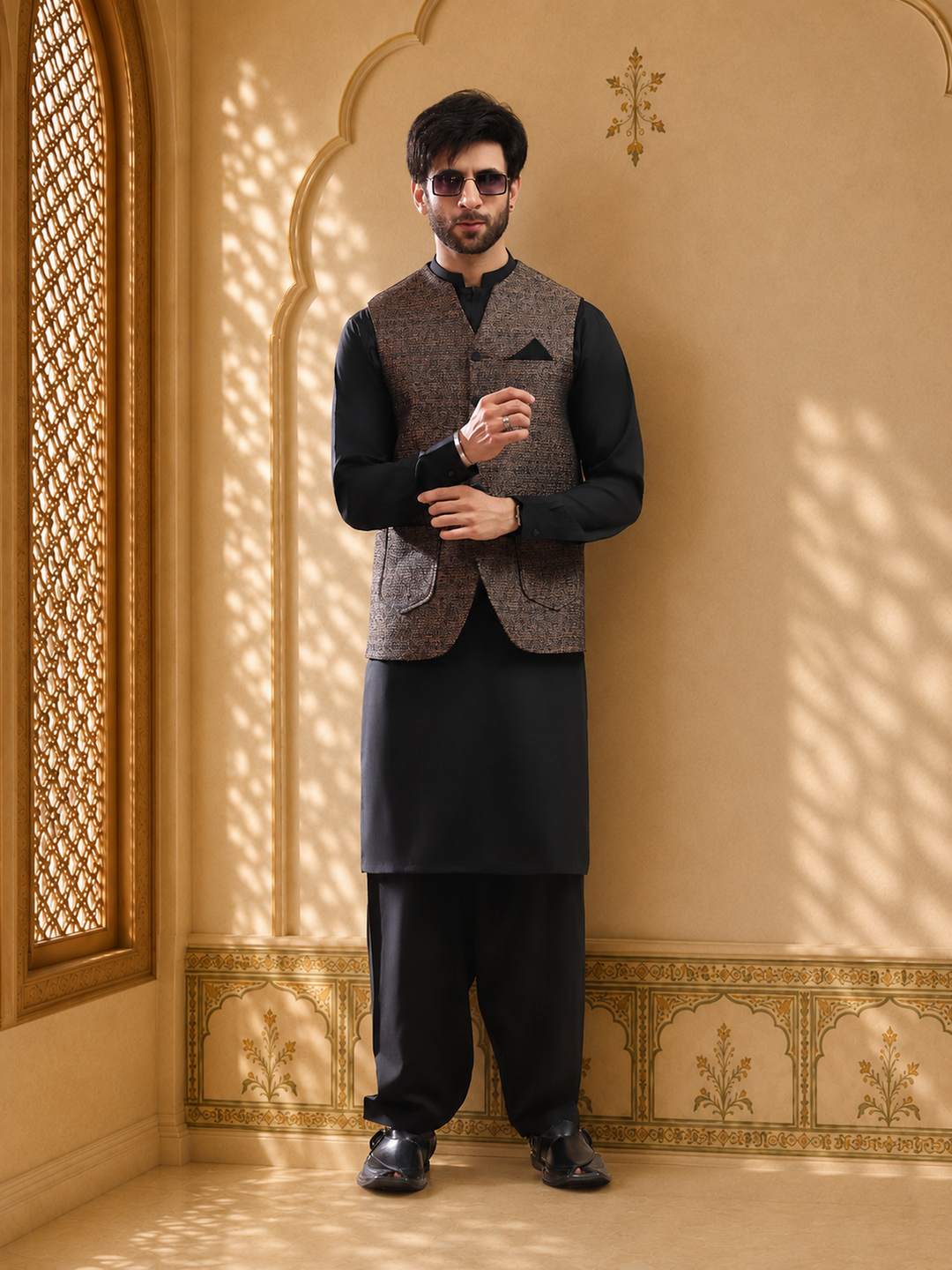 TGM Mens RTW Textured Blended Cotton 3 Piece Suit Meridian Comet Festive Collection