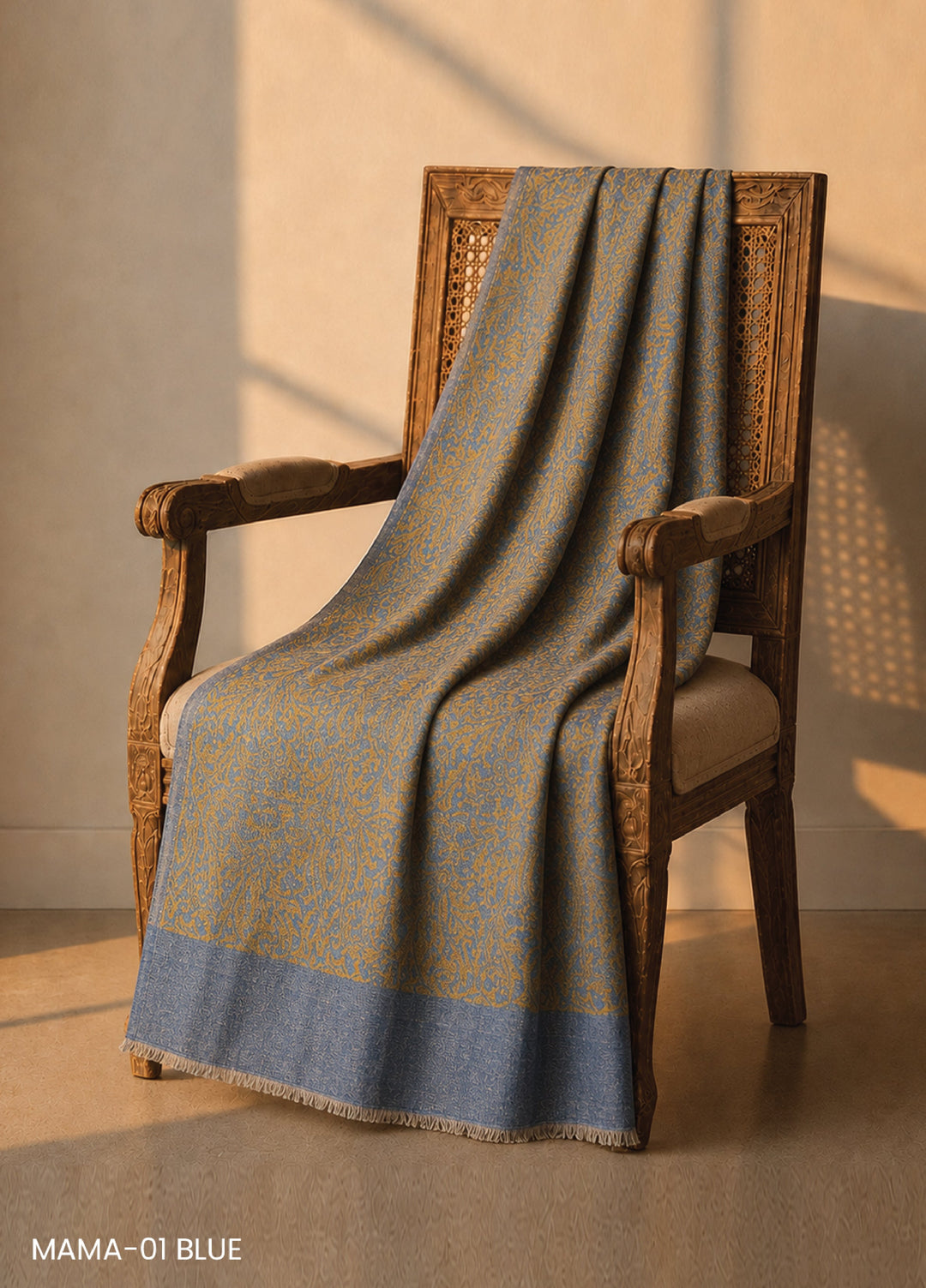 Sanaulla Exclusive Range RTW Printed Woven Shawl Suit MAMA-01 BLUE - Winter Collection