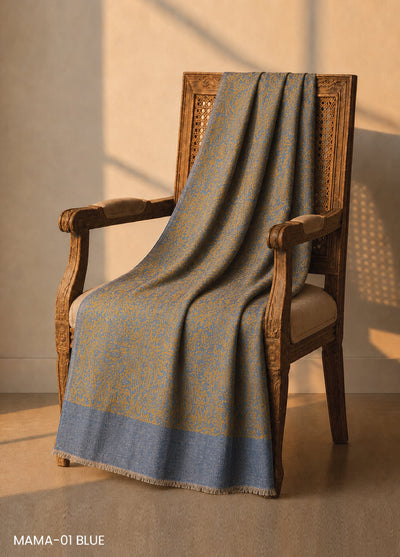 Sanaulla Exclusive Range RTW Printed Woven Shawl MAMA-01 BLUE - Winter Collection