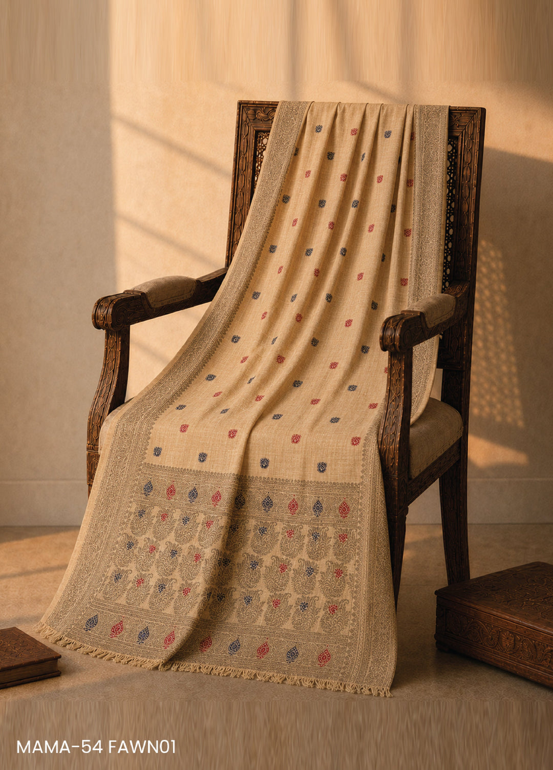 Sanaulla Exclusive Range RTW Printed Woven Shawl MAMA-54 FAWN01 - Winter Collection