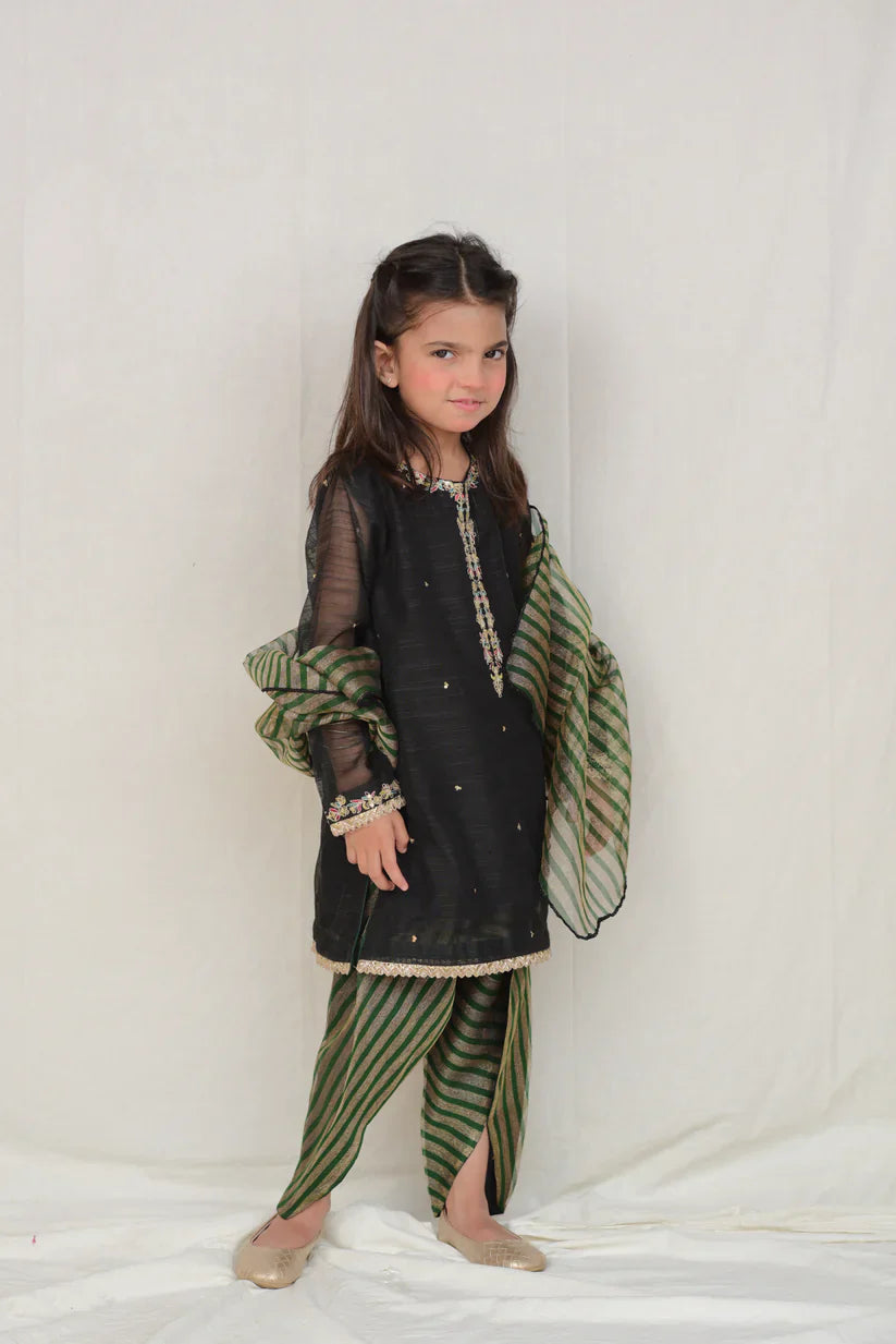Fauve Khaadi Net Fancy 3 Piece for Girls -  FFG-037 Black