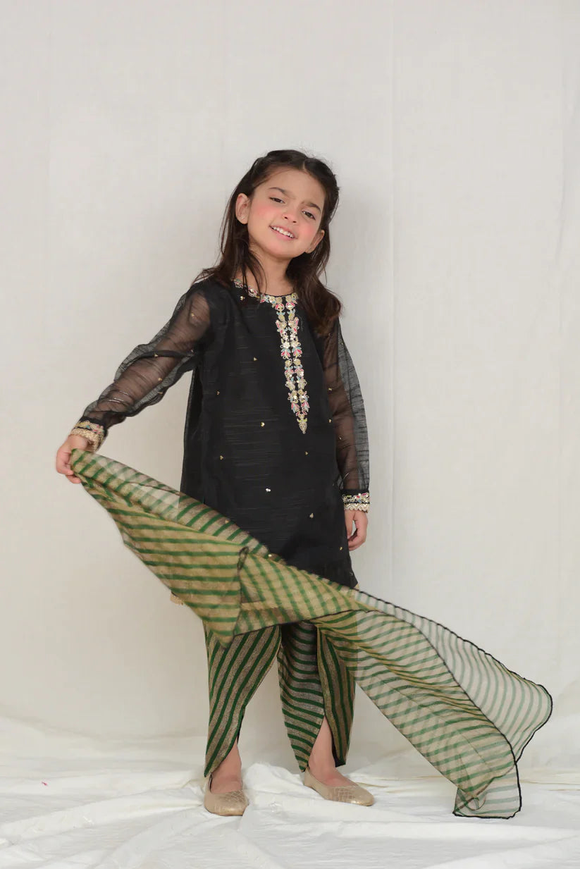 Fauve Khaadi Net Fancy 3 Piece for Girls -  FFG-037 Black