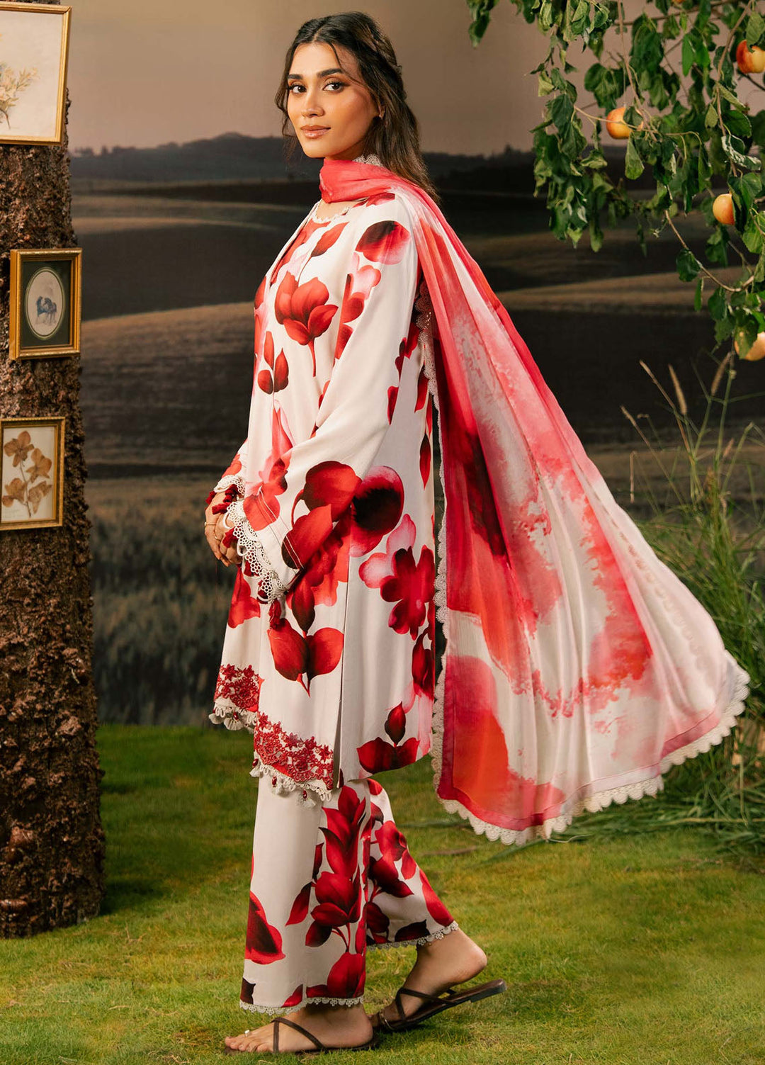 M Basic by Maria B Embroidered Arabic Lawn Suits Unstitched 3 Piece MB25PF MB-01 B - Summer Collection