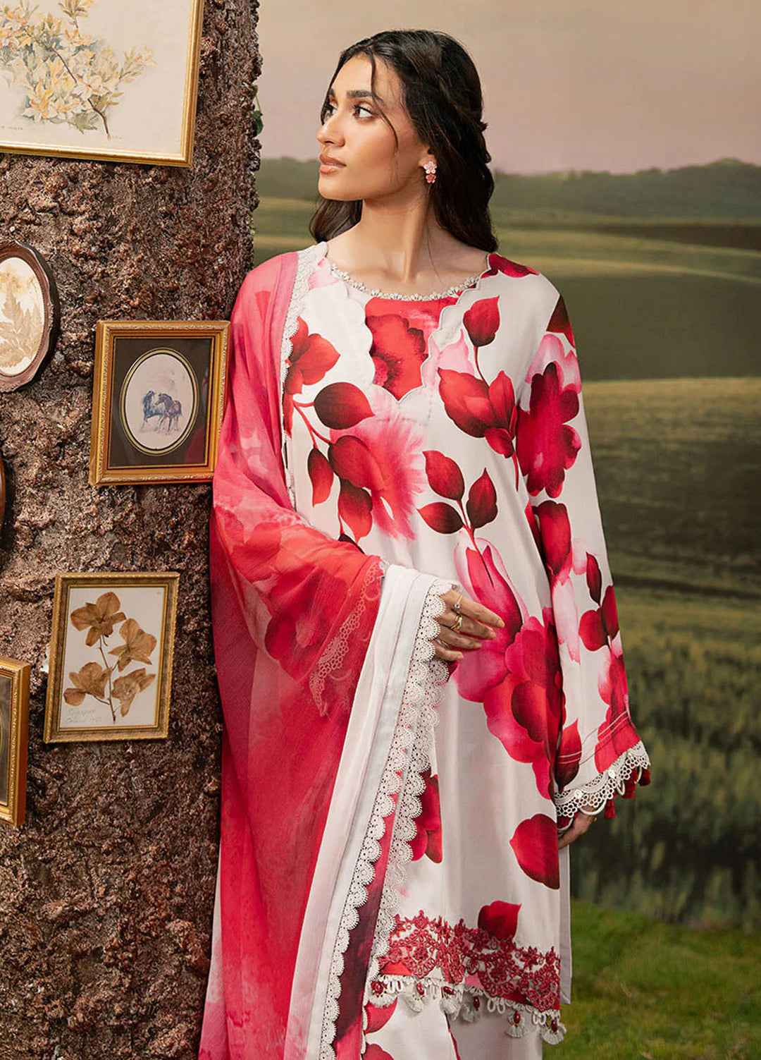 M Basic by Maria B Embroidered Arabic Lawn Suits Unstitched 3 Piece MB25PF MB-01 B - Summer Collection