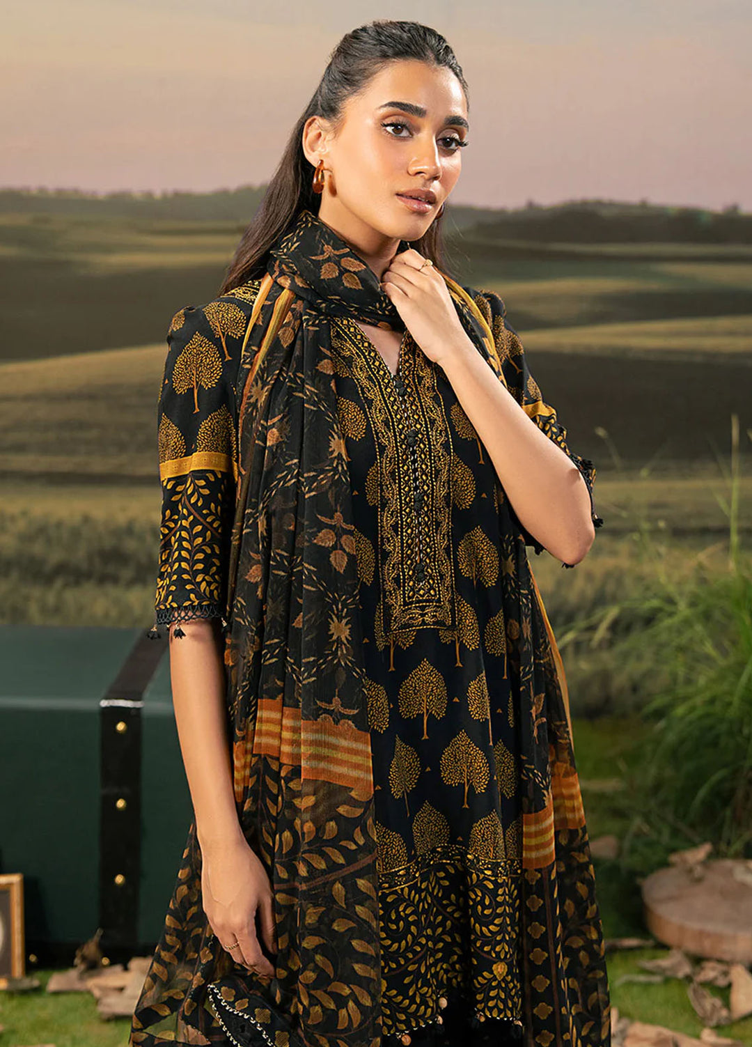 M Basic by Maria B Embroidered Arabic Lawn Suits Unstitched 3 Piece MB25PF MB-03 B - Summer Collection