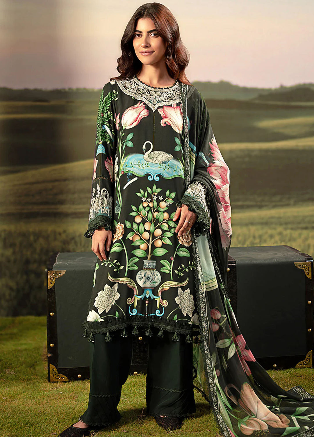 M Basic by Maria B Embroidered Arabic Lawn Suits Unstitched 3 Piece MB25PF MB-04 A - Summer Collection