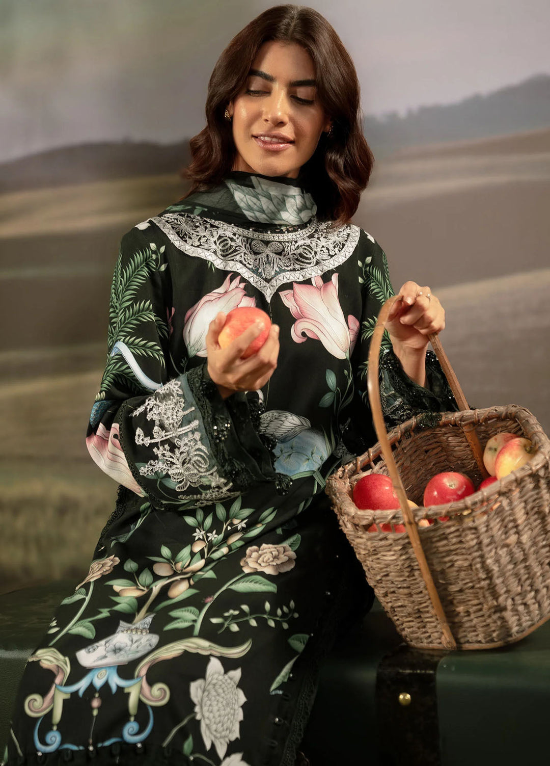 M Basic by Maria B Embroidered Arabic Lawn Suits Unstitched 3 Piece MB25PF MB-04 A - Summer Collection