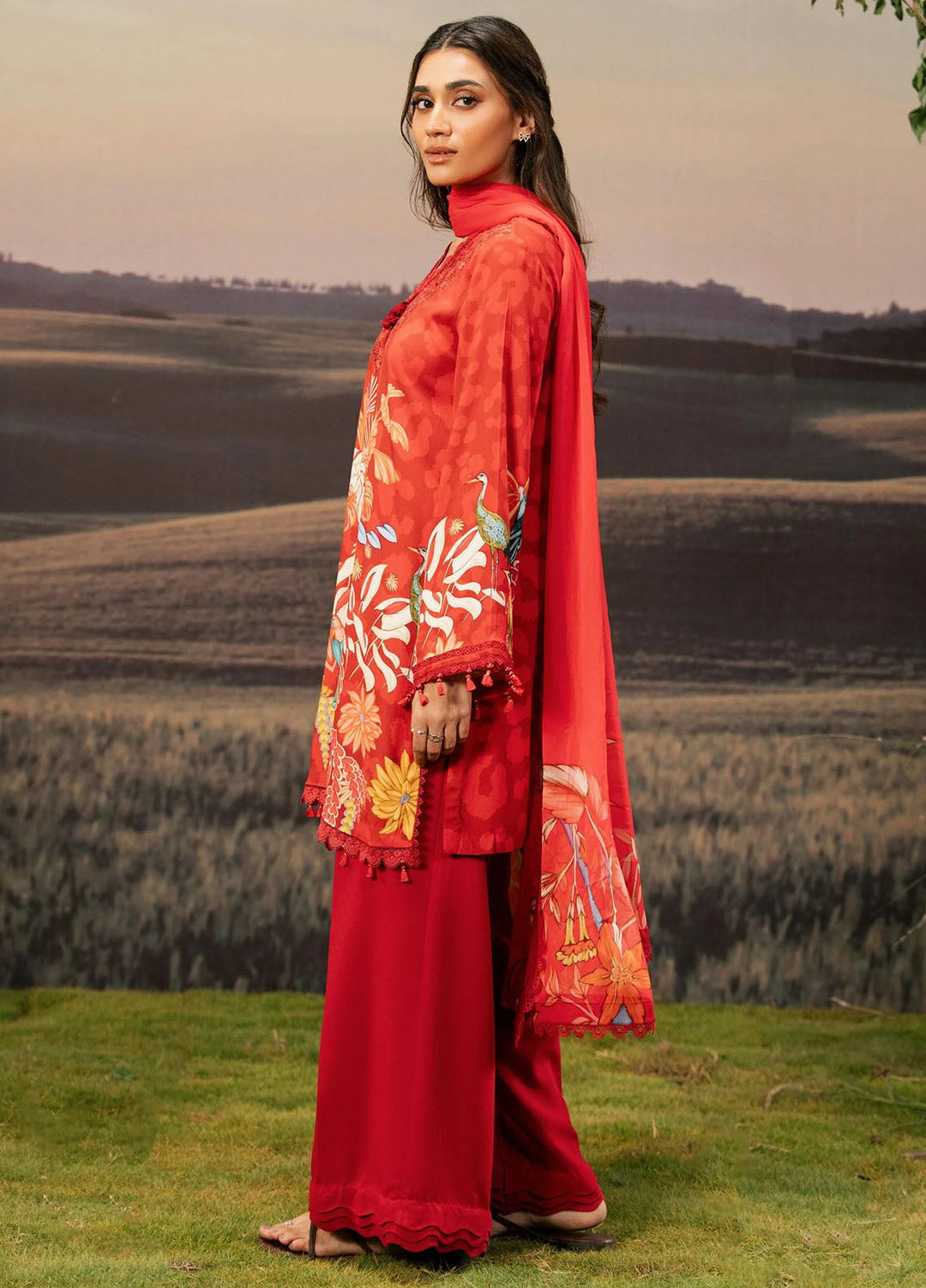 M Basic by Maria B Embroidered Arabic Lawn Suits Unstitched 3 Piece MB25PF MB-05 B - Summer Collection