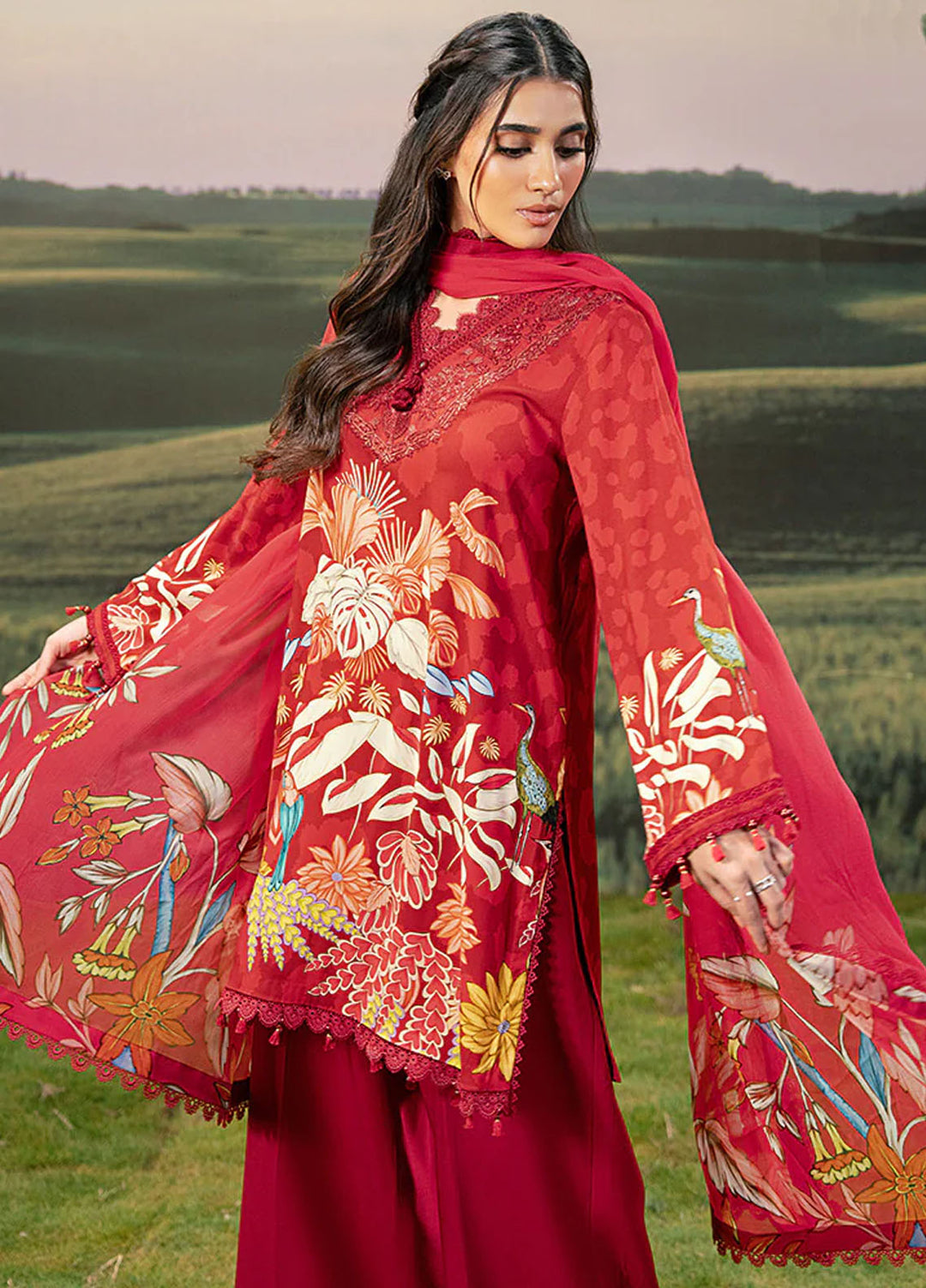 M Basic by Maria B Embroidered Arabic Lawn Suits Unstitched 3 Piece MB25PF MB-05 B - Summer Collection