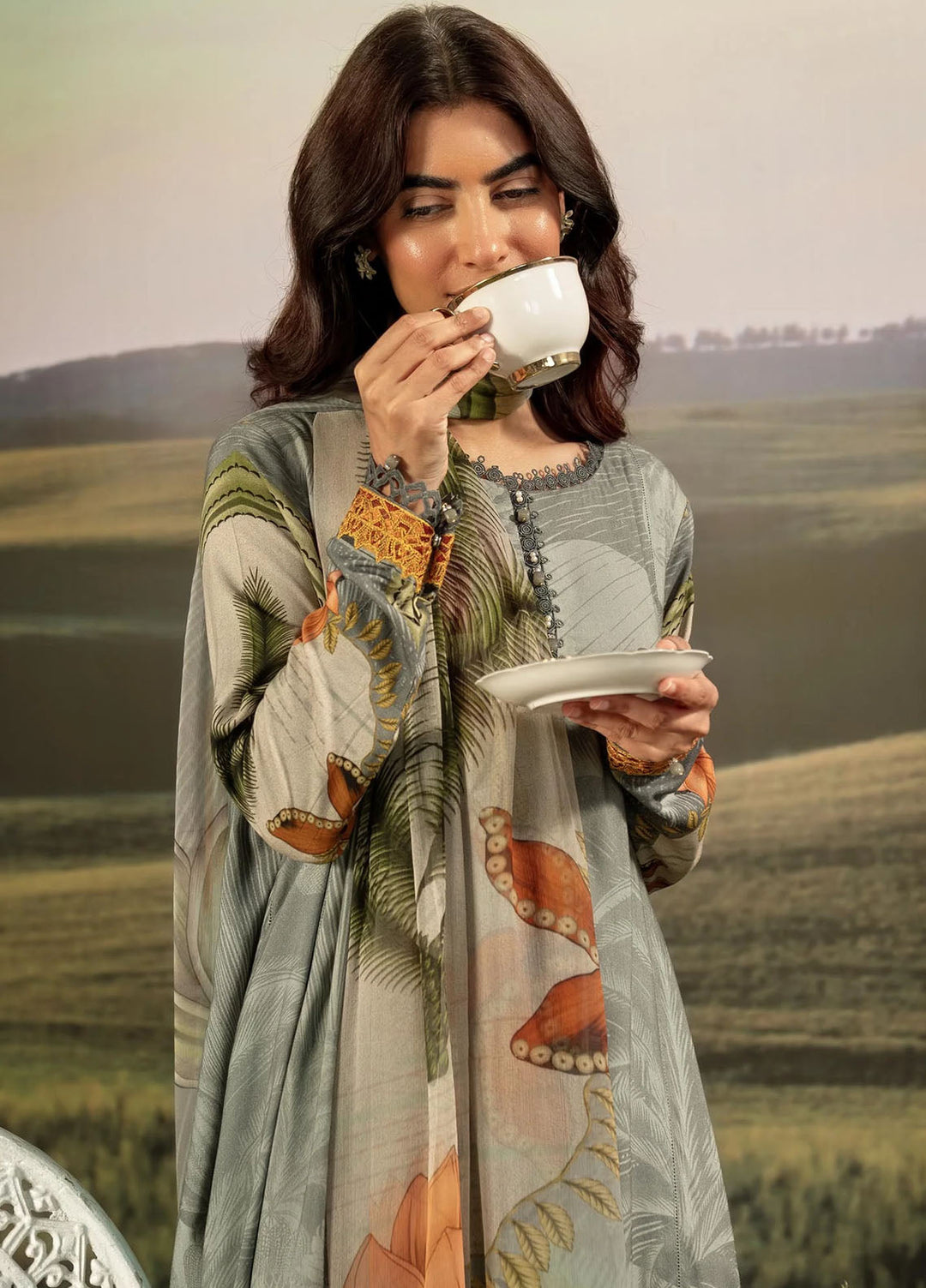 M Basic by Maria B Embroidered Arabic Lawn Suits Unstitched 3 Piece MB25PF MB-06 A - Summer Collection