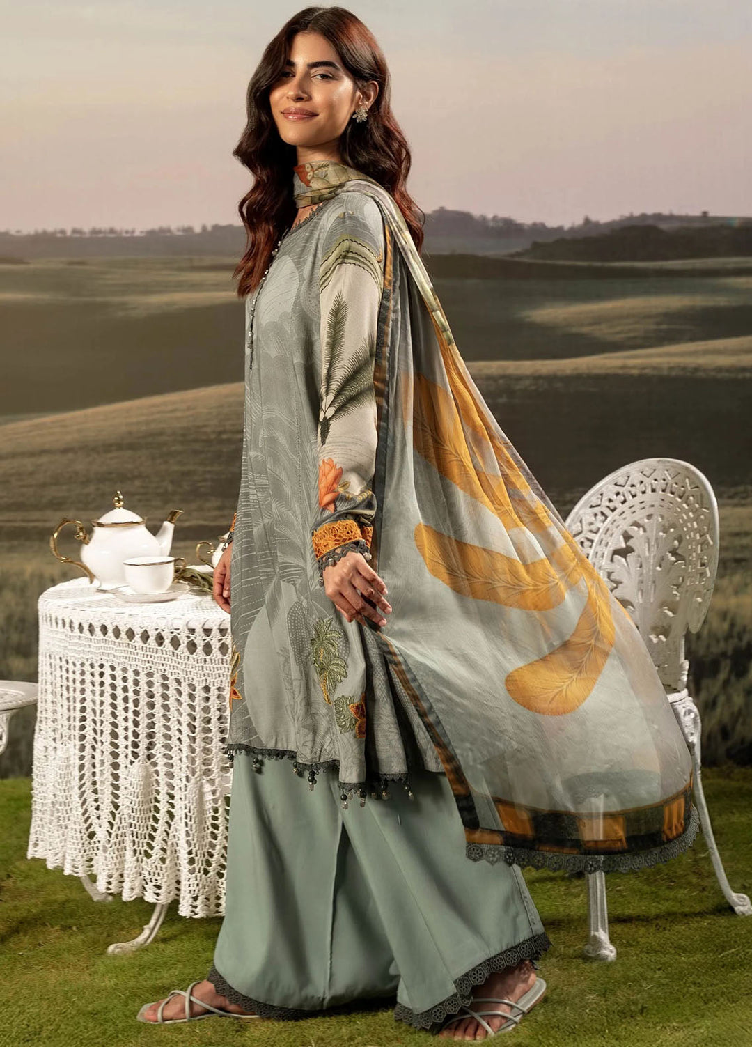 M Basic by Maria B Embroidered Arabic Lawn Suits Unstitched 3 Piece MB25PF MB-06 A - Summer Collection