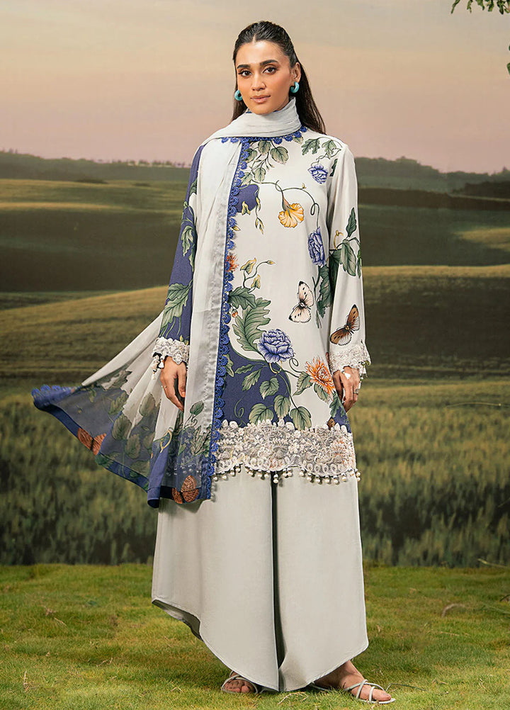 M Basic by Maria B Embroidered Arabic Lawn Suits Unstitched 3 Piece MB25PF MB-07 B - Summer Collection