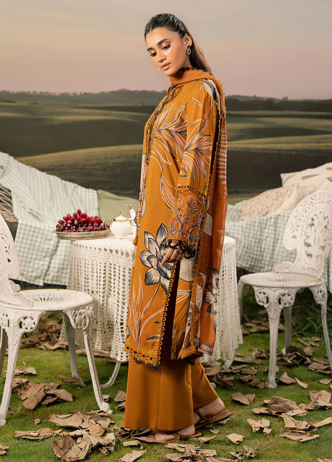 M Basic by Maria B Embroidered Arabic Lawn Suits Unstitched 3 Piece MB25PF MB-08 A - Summer Collection