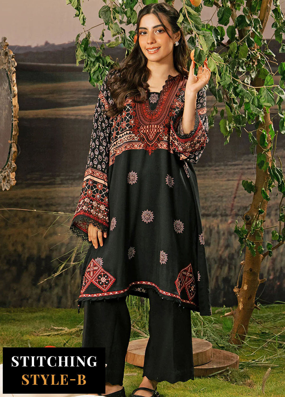 M Basic by Maria B Embroidered Arabic Lawn Suits Unstitched 3 Piece MB25PF MB-09 A - Summer Collection