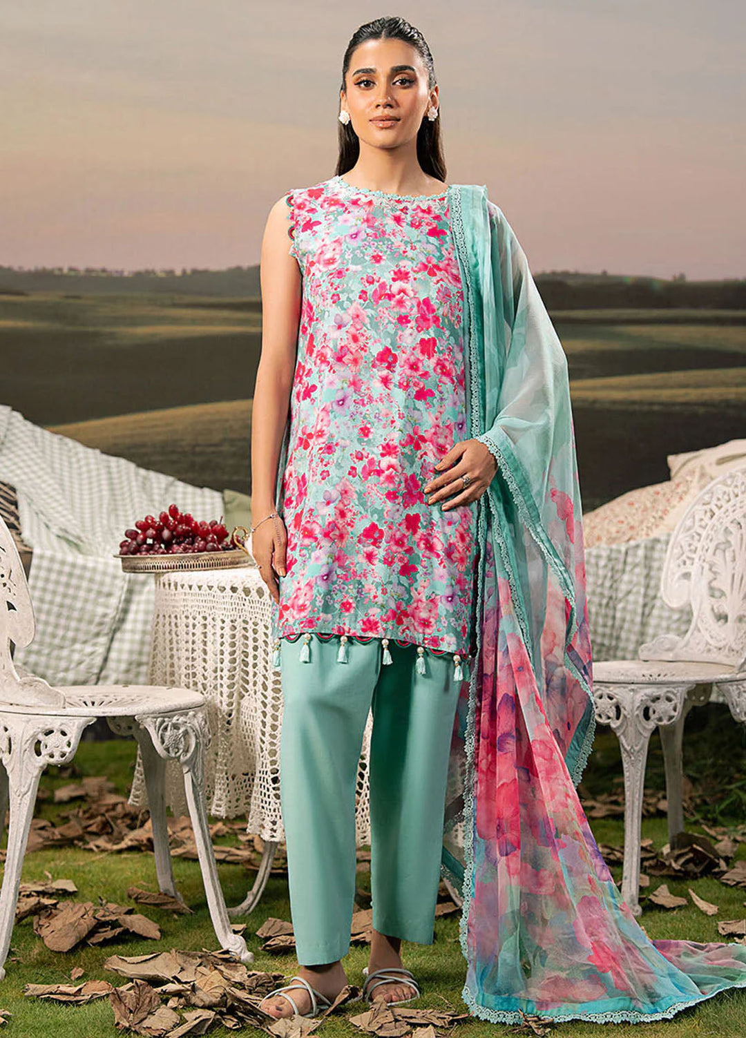 M Basic by Maria B Embroidered Arabic Lawn Suits Unstitched 3 Piece MB25PF MB-10 A - Summer Collection