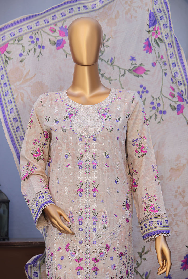 Mehak By Hz Textiles Cross Slub Unstitched Embroidered 3 Piece Suit  MCE-3043 - Summer Collection