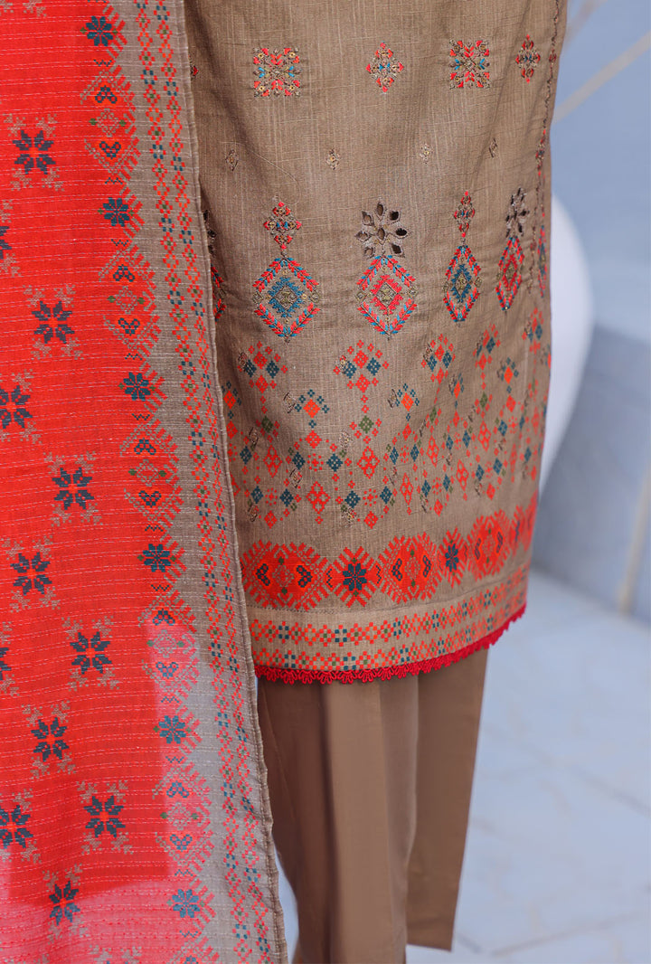 Mehak By Hz Textiles Cross Slub Unstitched Embroidered 3 Piece Suit  MCE-3047 - Summer Collection