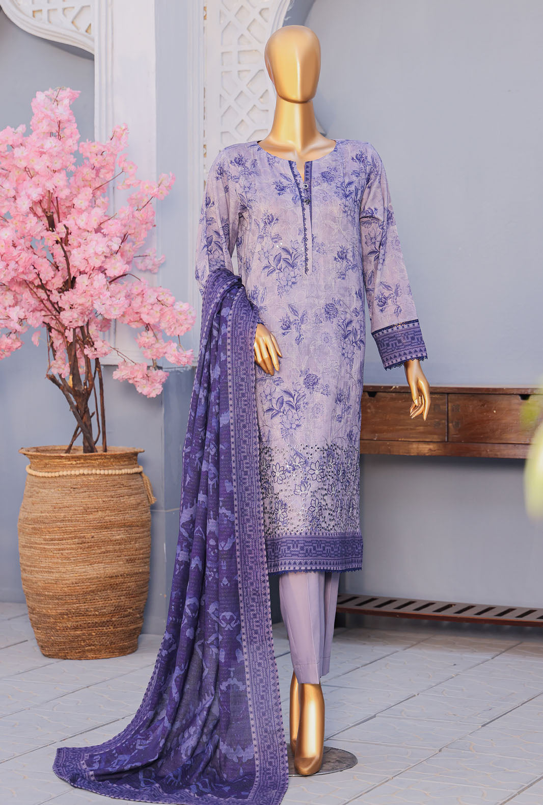 Mehak By Hz Textiles Cross Slub Unstitched Embroidered 3 Piece Suit  MCE-3052 - Summer Collection