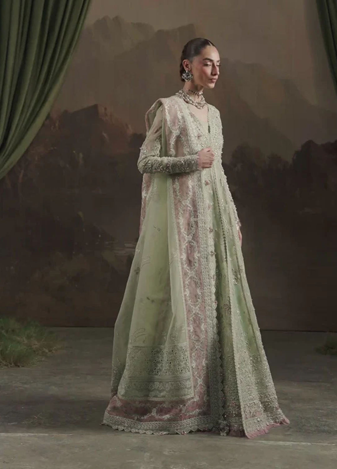 Elirah by Qalamkar Embroidered Organza Suits Unstitched 3 Piece QLM25EF MF-02 Sage Aura - Formals Collection