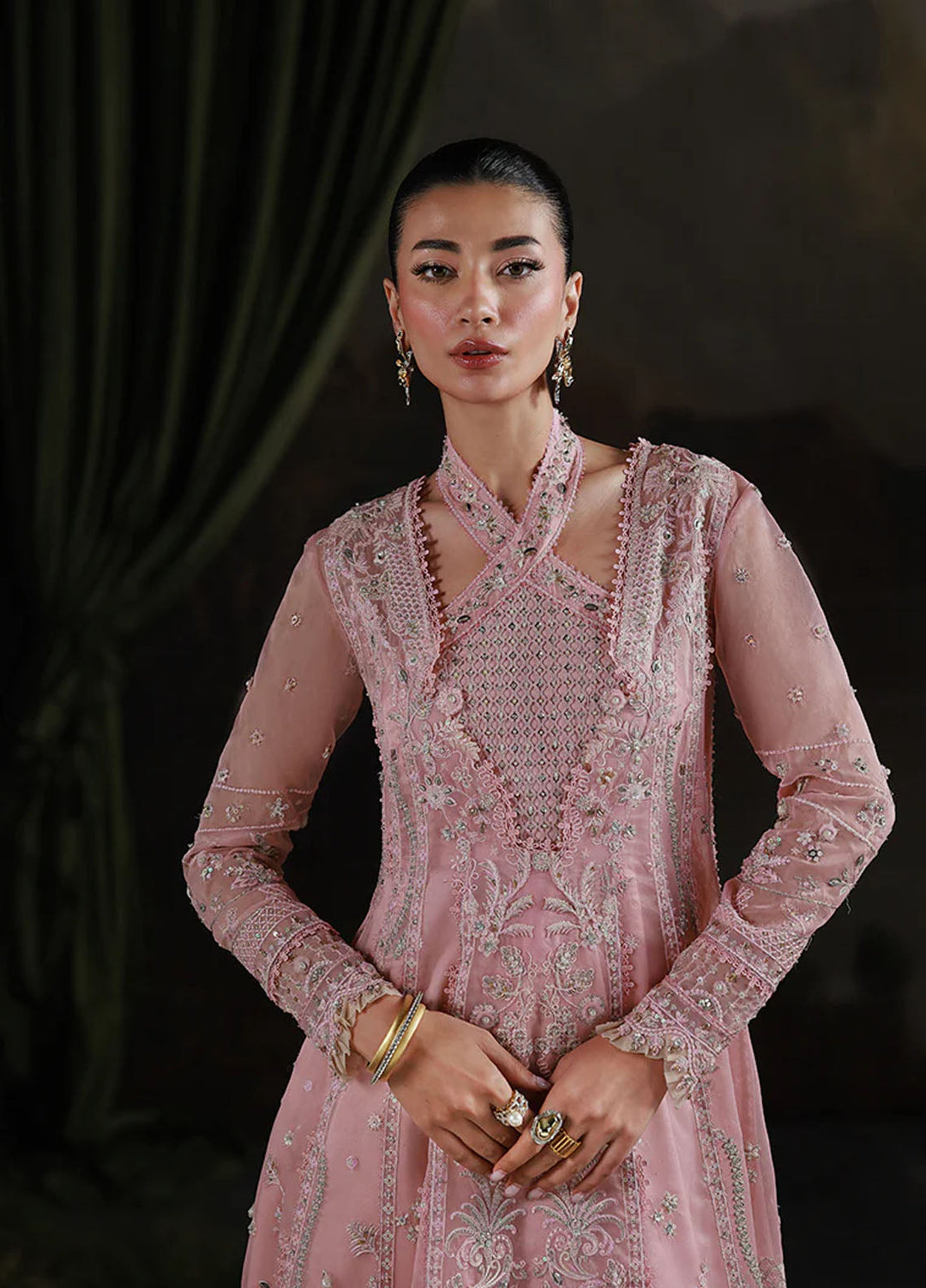 Elirah by Qalamkar Embroidered Organza Suits Unstitched 3 Piece QLM25EF MF-03 Blush - Formals Collection