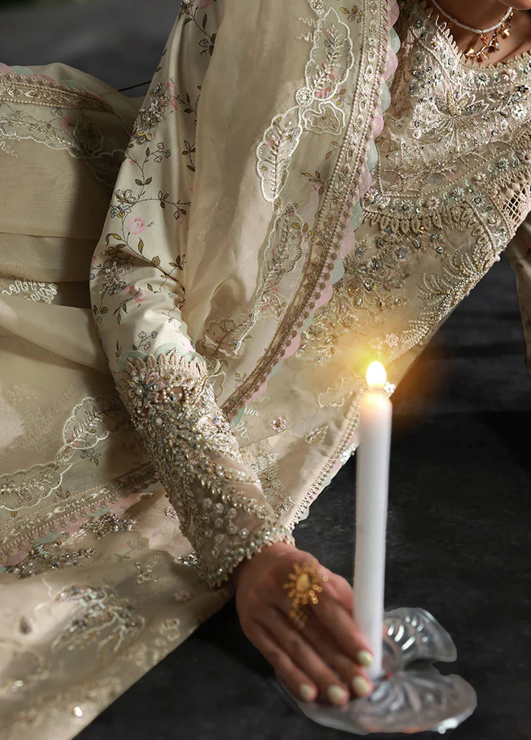 Elirah by Qalamkar Embroidered Organza Suits Unstitched 4 Piece QLM25EF MF-04 Ivory Grace - Formals Collection