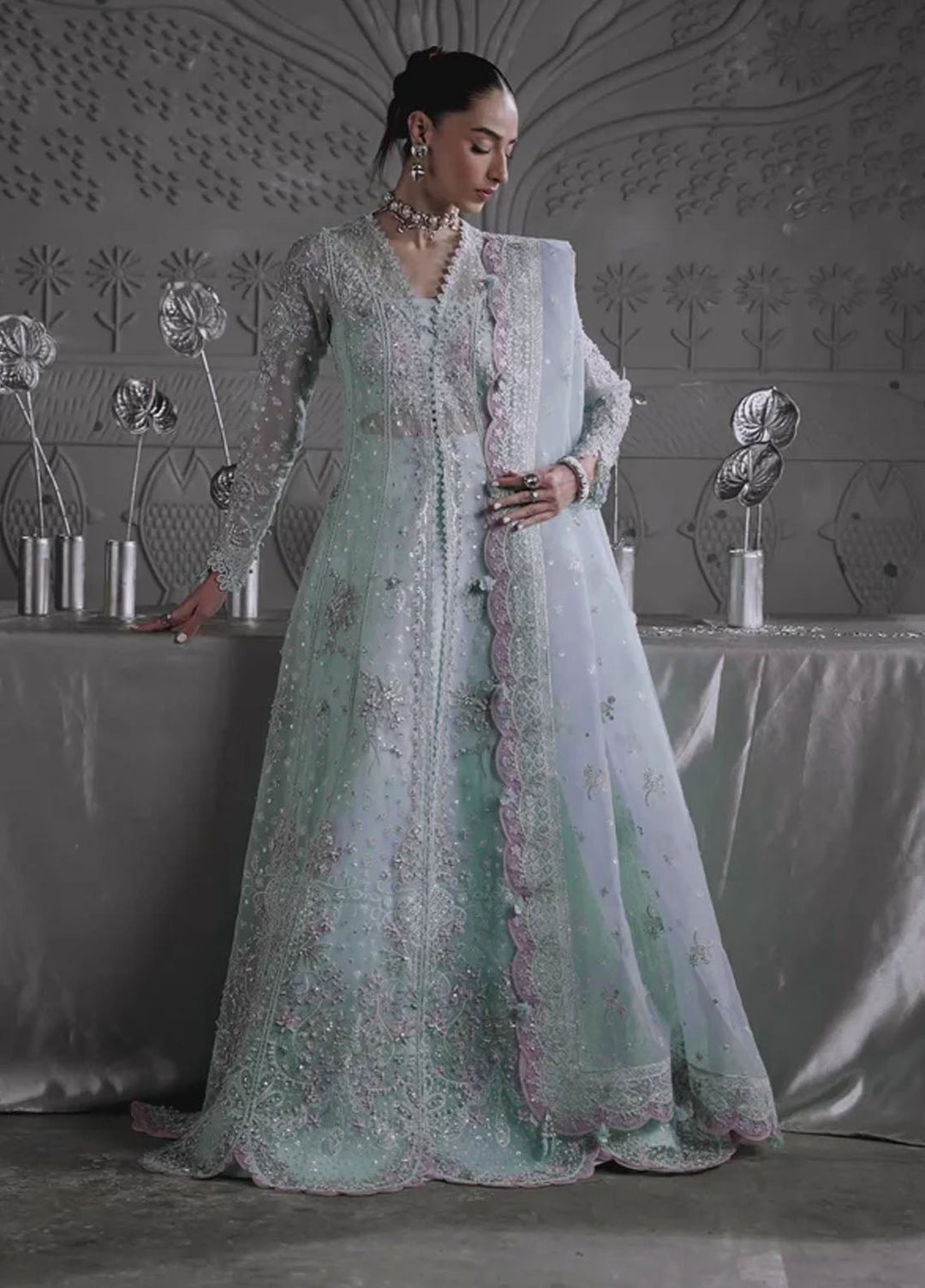 Elirah by Qalamkar Embroidered Organza Suits Unstitched 3 Piece QLM25EF MF-08 Serene Aqua - Formals Collection