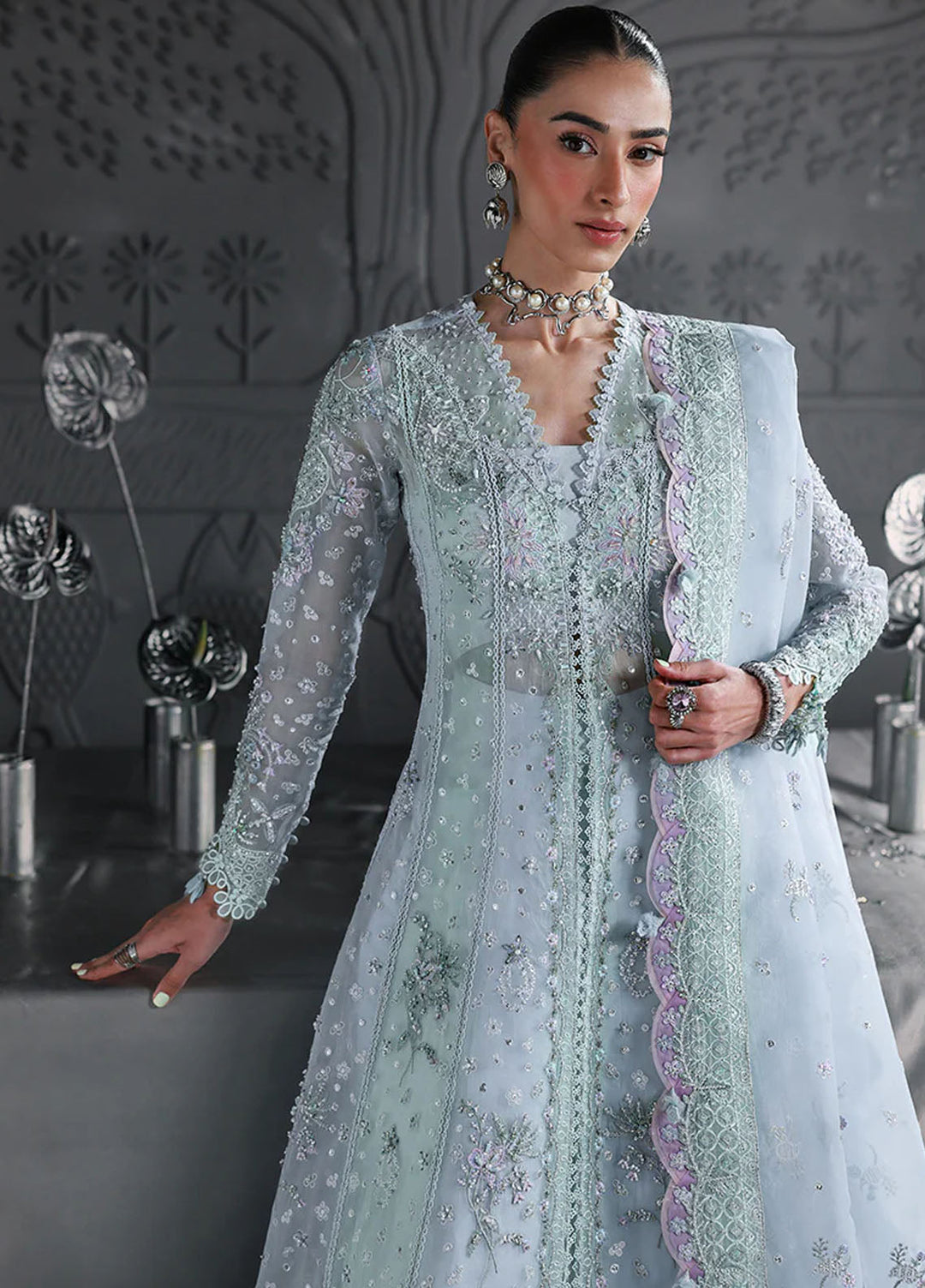 Elirah by Qalamkar Embroidered Organza Suits Unstitched 3 Piece QLM25EF MF-08 Serene Aqua - Formals Collection