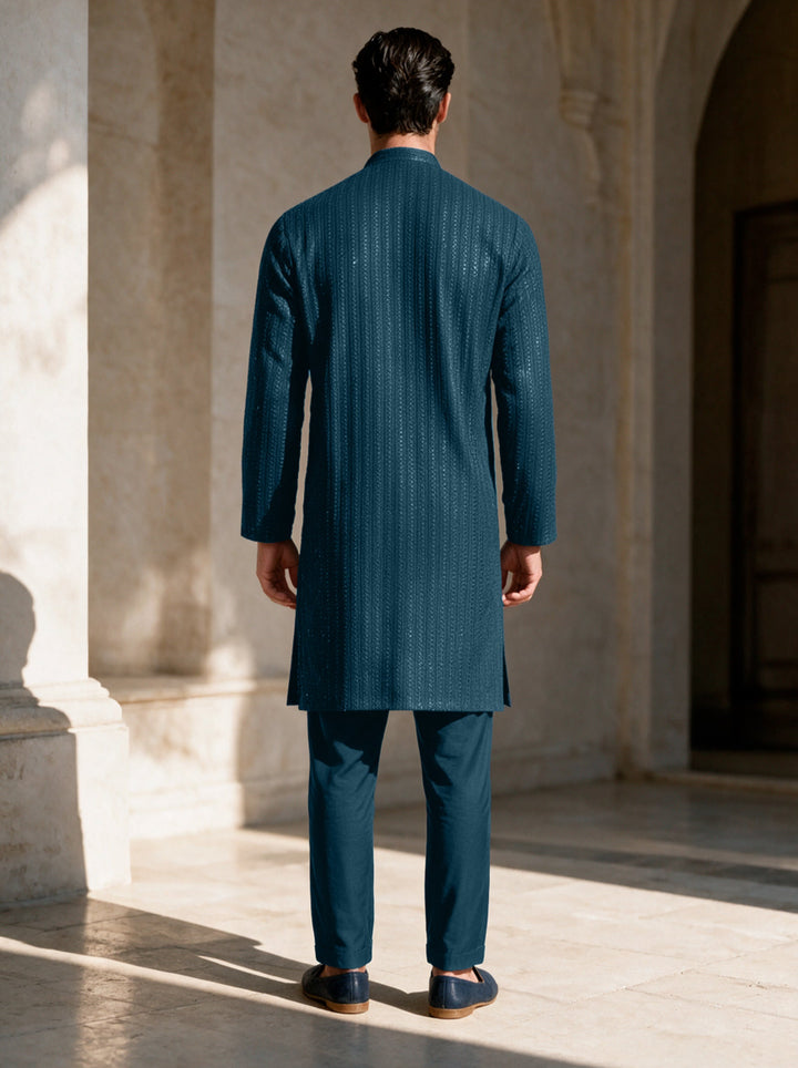 TGM Mens RTW Chikankari Chikankari Kurta Pajama Suit Royan Teal Festive Collection