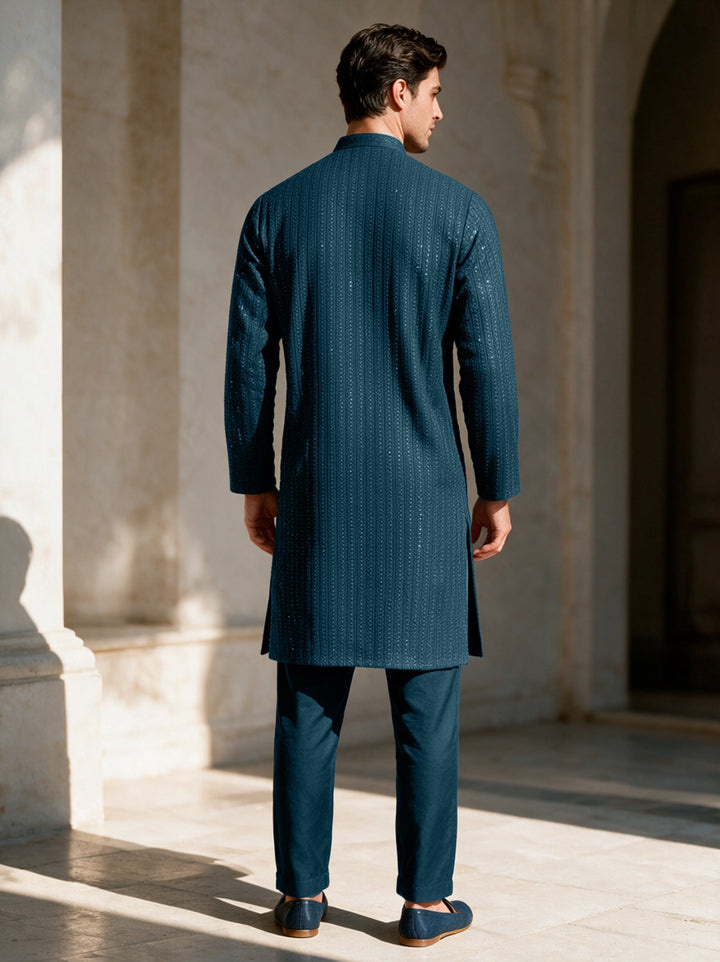 TGM Mens RTW Chikankari Chikankari Kurta Pajama Suit Royan Teal Festive Collection