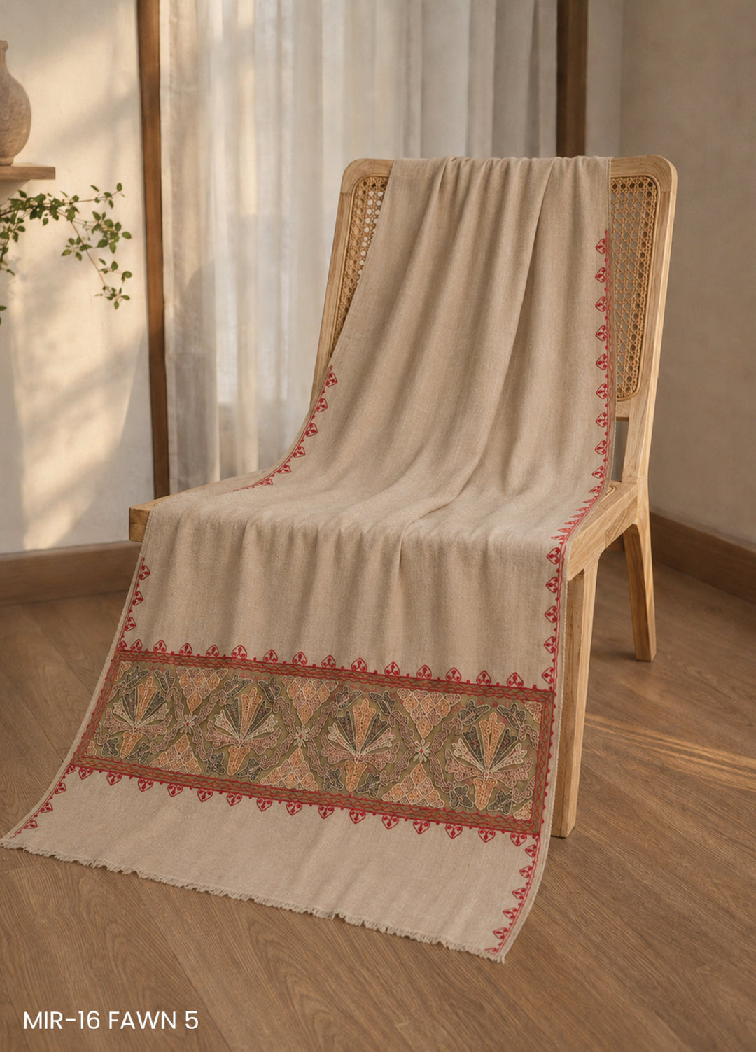 Sanaulla Exclusive Range RTW Embroidered Woven Shawl Suit MIR-16 FAWN5 - Winter Collection