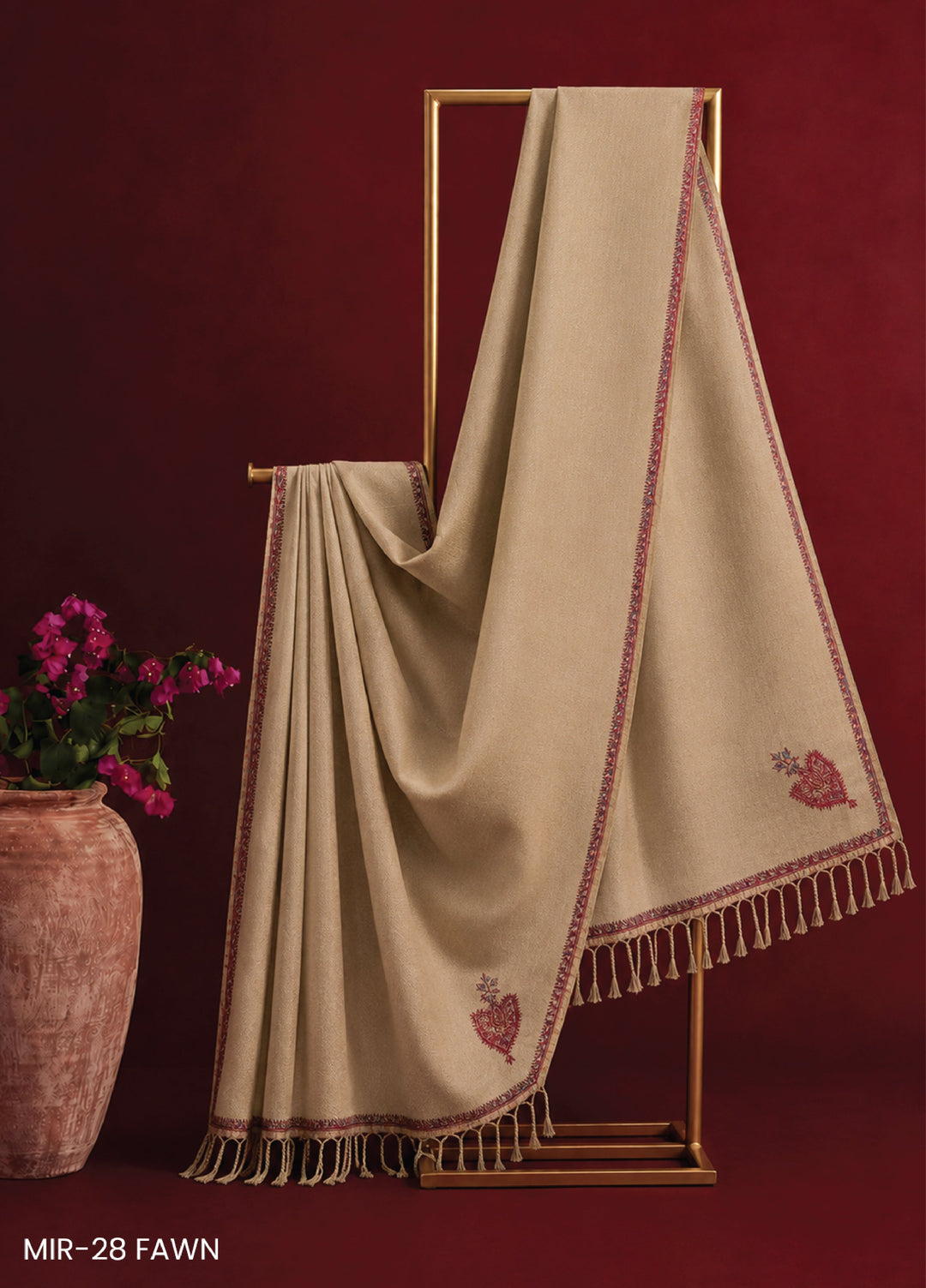 Sanaulla Exclusive Range RTW Embroidered Woven Shawl Suit MIR-28 FAWN - Winter Collection