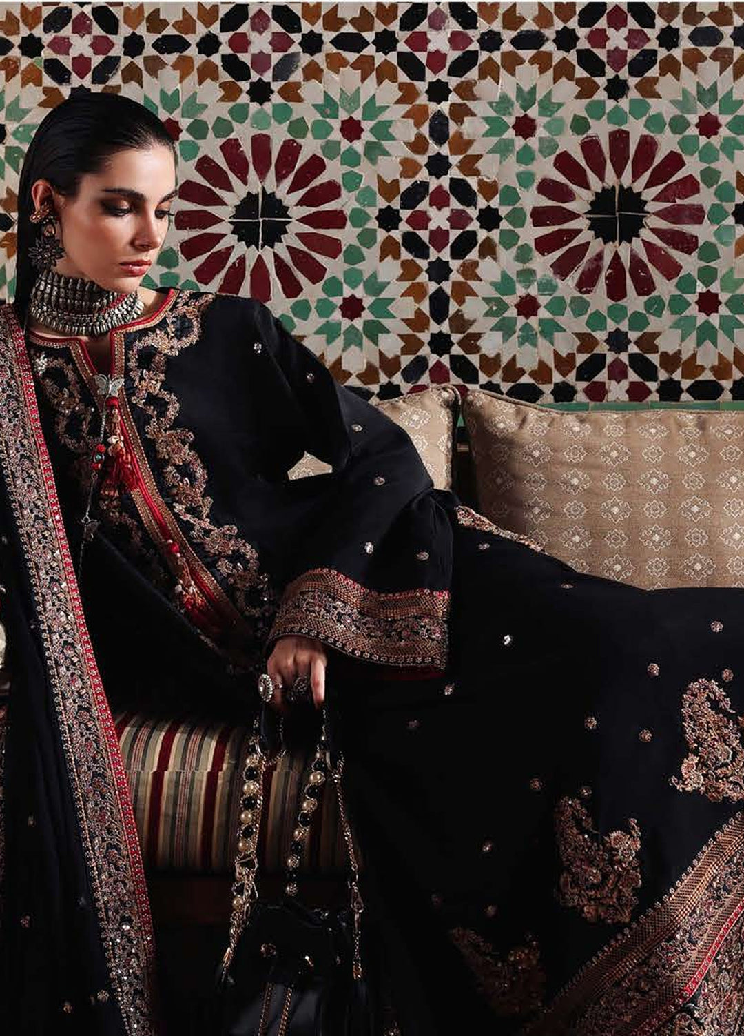 Nuvera Hemline by Mushq Unstitched Embroidered Raw Silk 3 Piece Suit MU26UNH Carmine Jewel MUNES260206 - Festive Collection
