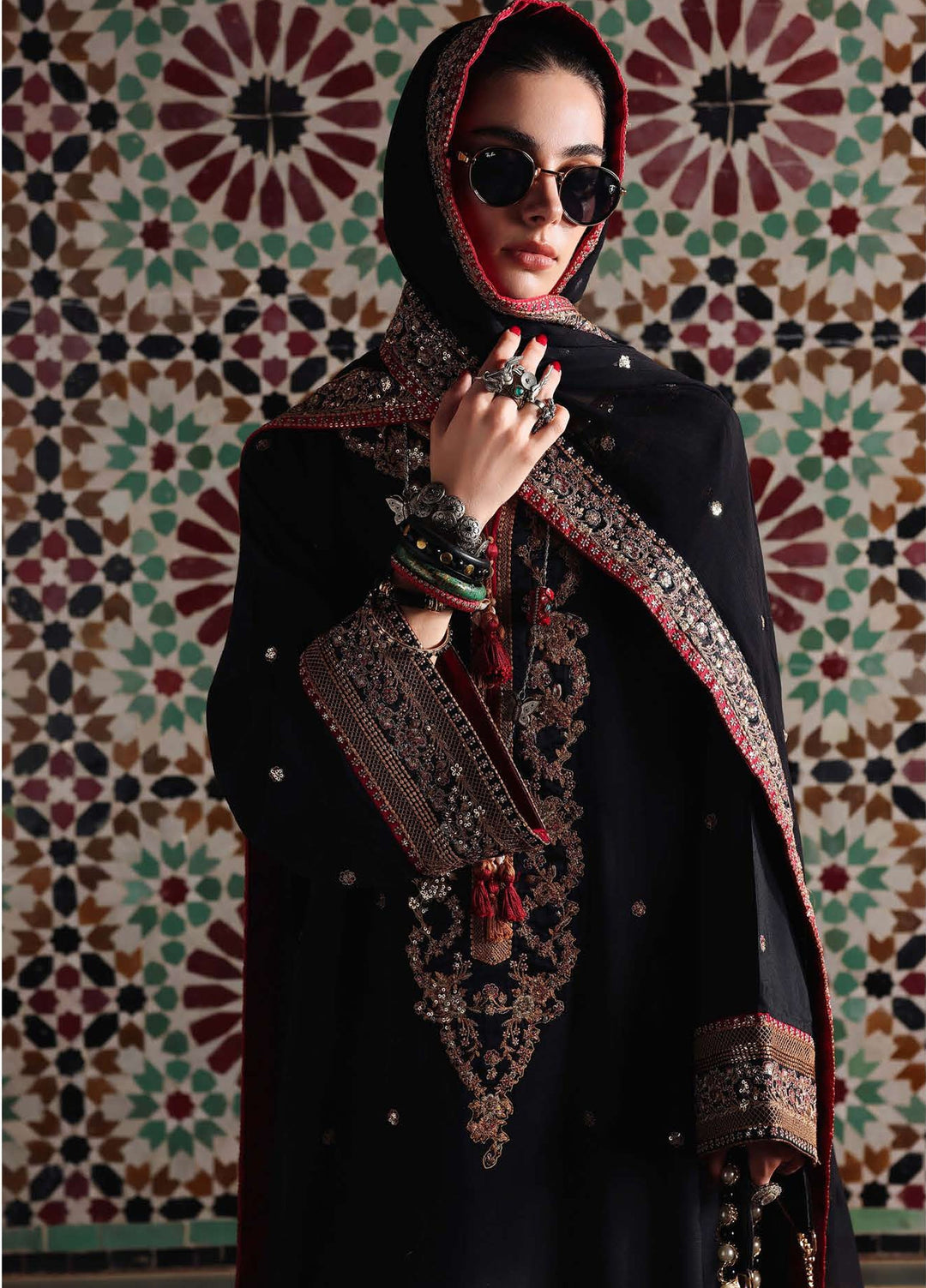 Nuvera Hemline by Mushq Unstitched Embroidered Raw Silk 3 Piece Suit MU26UNH Carmine Jewel MUNES260206 - Festive Collection