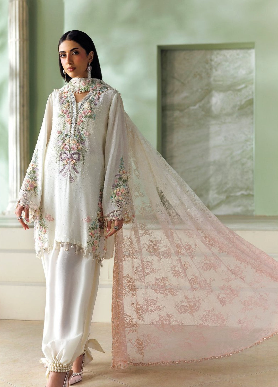 Soiree by Maria B Unstitched Embroidered Tusser Silk 3 Piece Suit MB26US D2 - Festive Collection