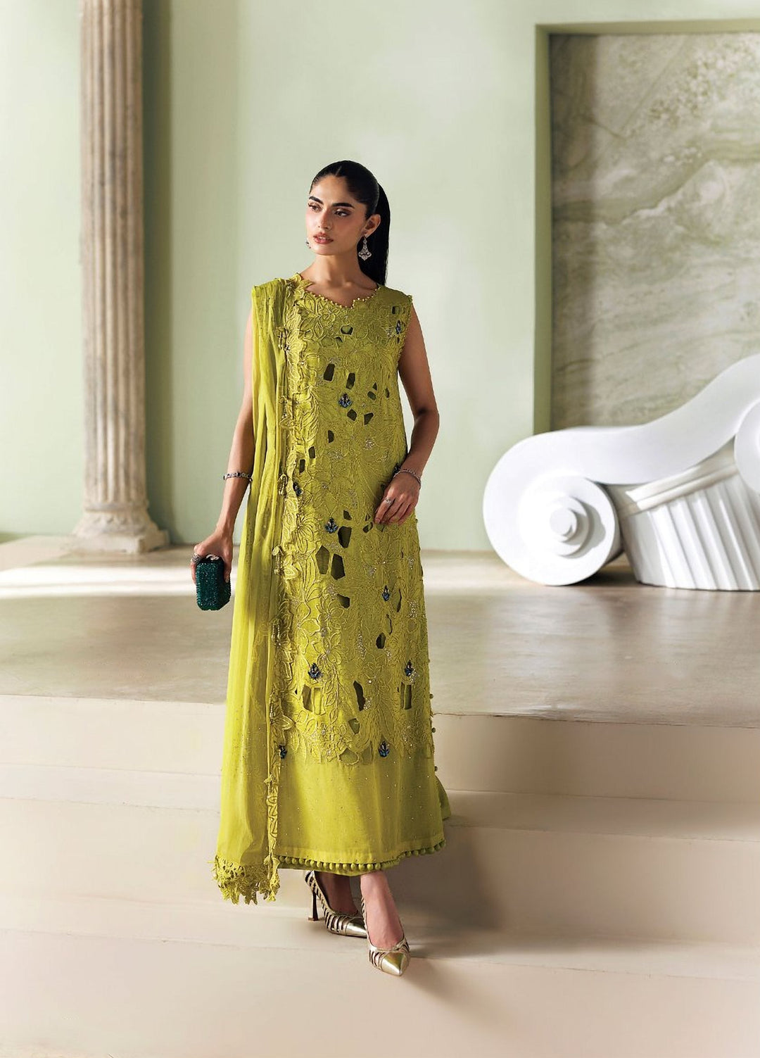 Soiree by Maria B Unstitched Embroidered Raw Silk 3 Piece Suit MB26US D3 - Festive Collection