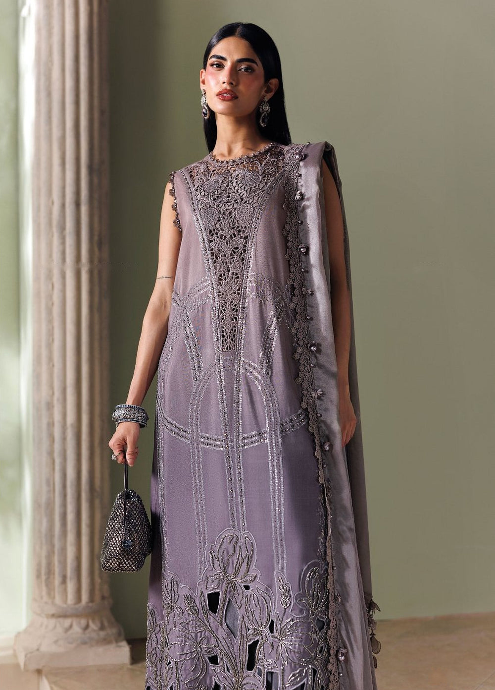 Soiree by Maria B Unstitched Embroidered Raw Silk 3 Piece Suit MB26US D4 - Festive Collection
