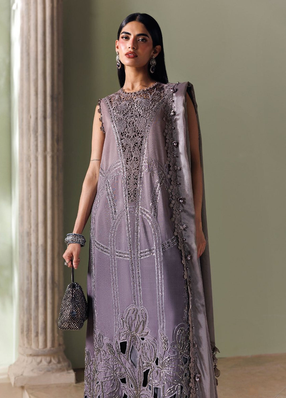 Soiree by Maria B Unstitched Embroidered Raw Silk 3 Piece Suit MB26US D4 - Festive Collection