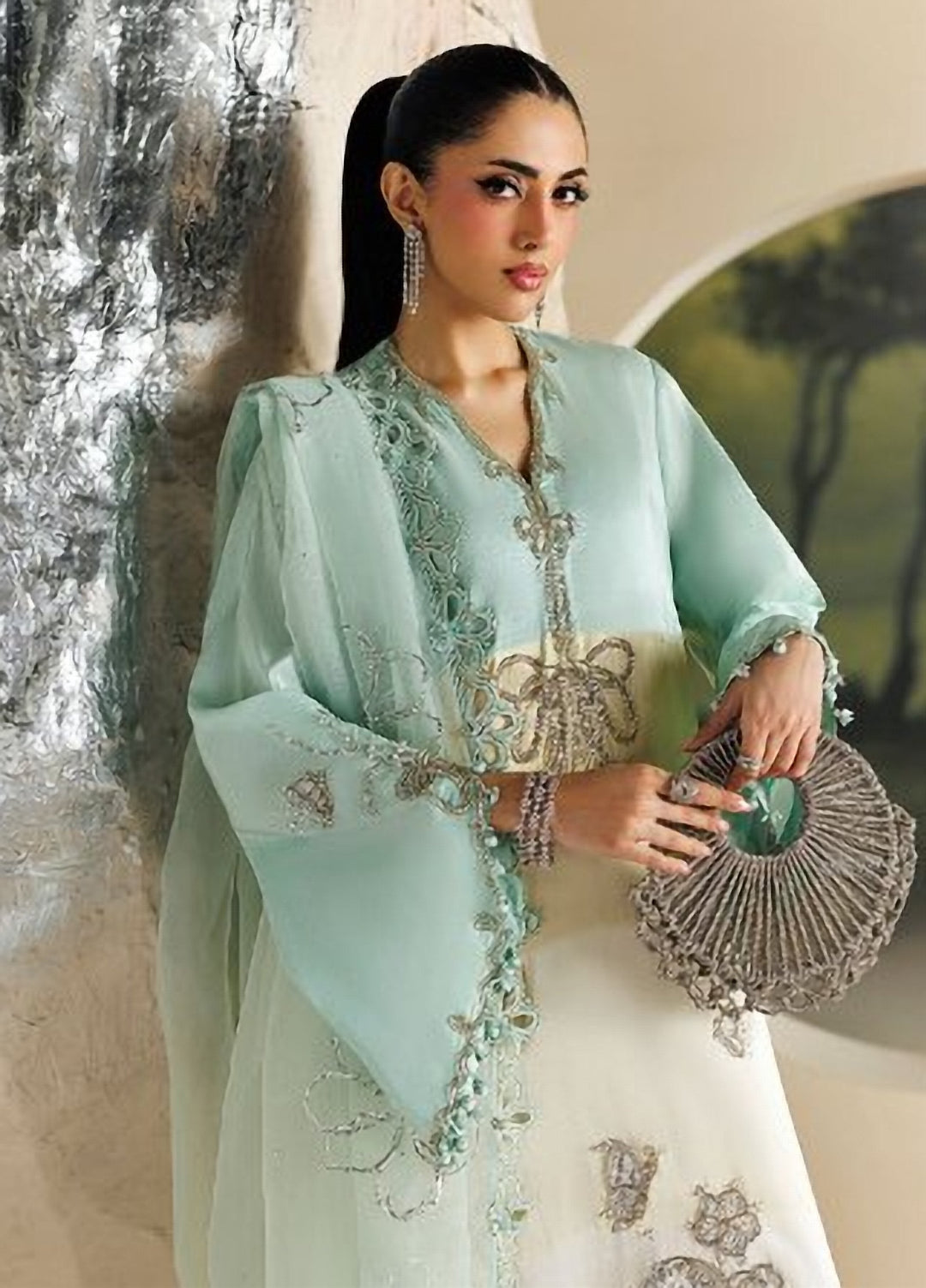 Soiree by Maria B Unstitched Embroidered Raw Silk 3 Piece Suit MB26US D7 - Festive Collection