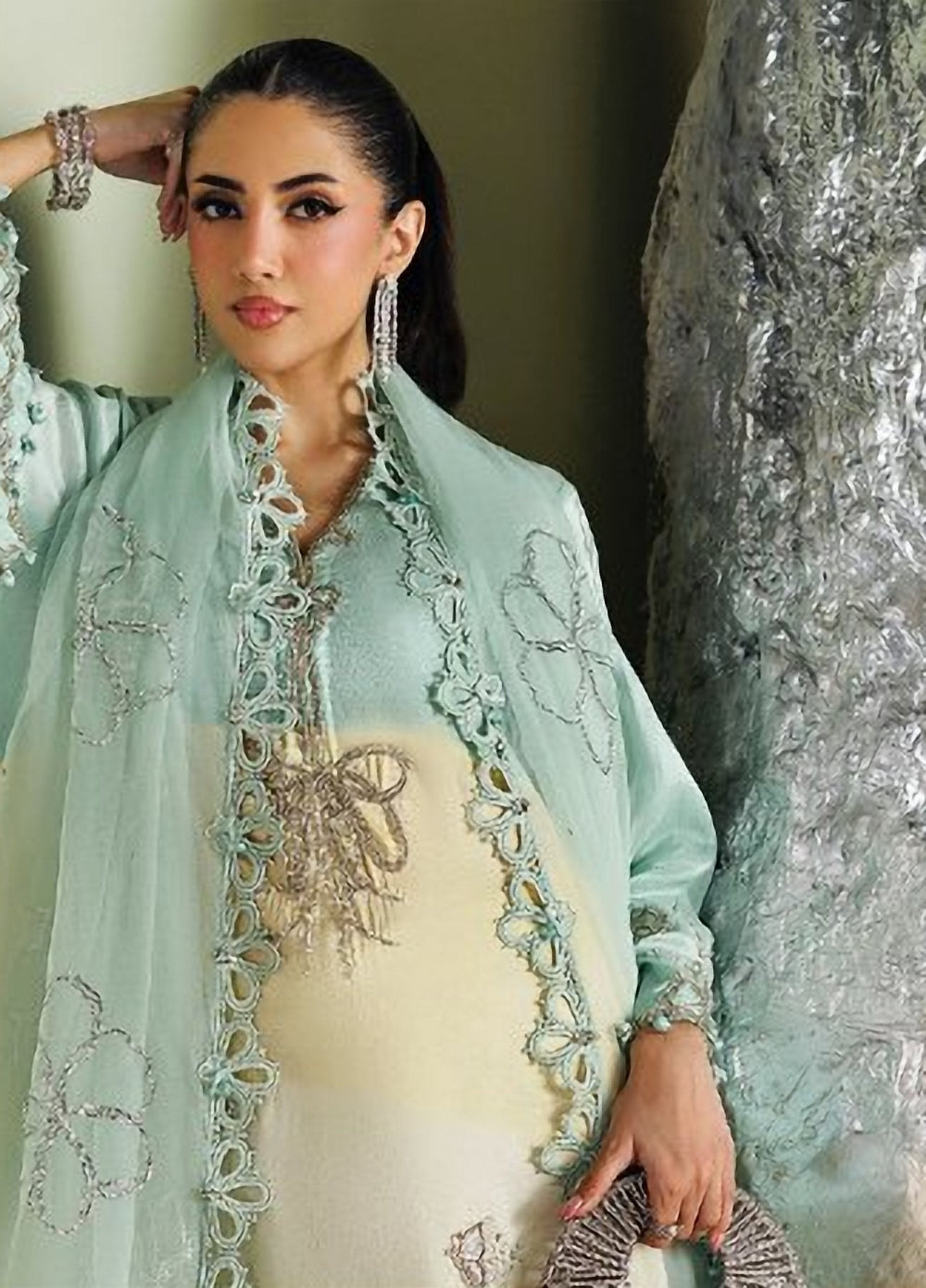 Soiree by Maria B Unstitched Embroidered Raw Silk 3 Piece Suit MB26US D7 - Festive Collection