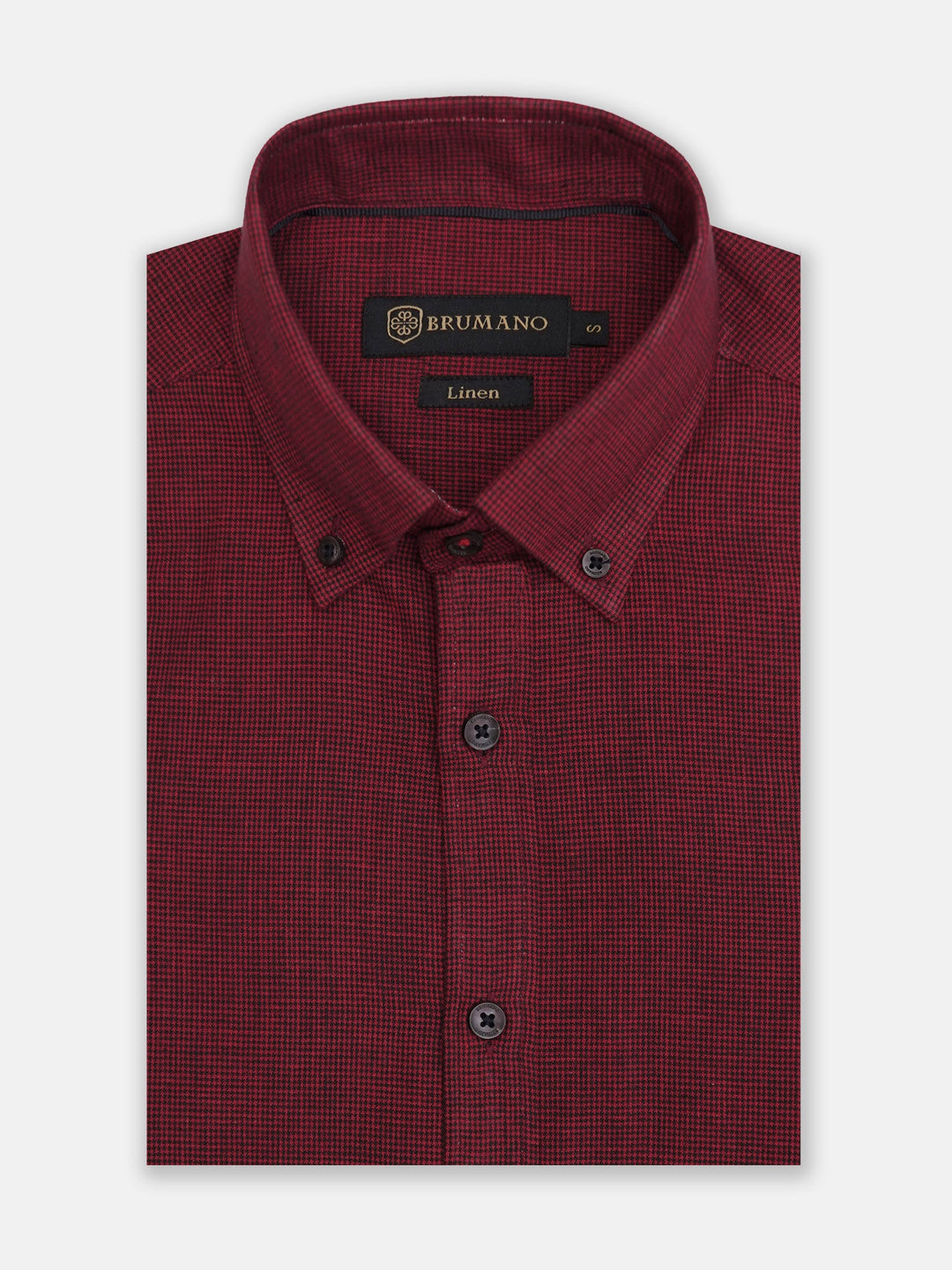 Brumano Mens RTW Solids Cotton Shirt Maroon Houndstooth Patterned Casual Collection
