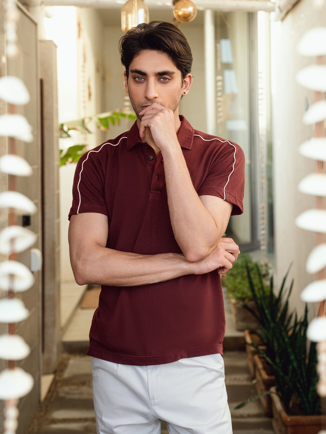 Brumano Mens RTW Solids Cotton Polo T-Shirt Maroon Raglan Sporty Casual Collection