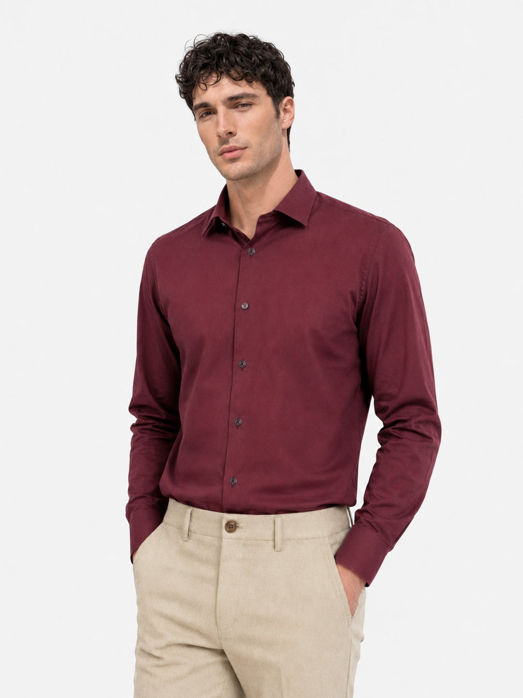 Brumano Mens RTW Solids Linen Shirt Maroon Structured Classic Casual Collection